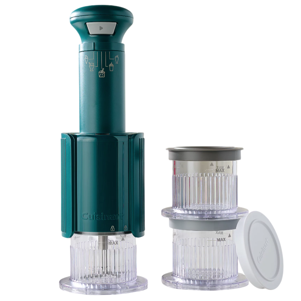 Cuisinart frozen dessert maker with two stackable containers and lids, designed for making ice cream or other frozen treats.