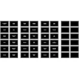 Labels for pantry items include all-purpose flour, white sugar, baking powder, cocoa powder, quinoa, and popcorn, among others like coffee, oats, crackers, lentils, and candy.