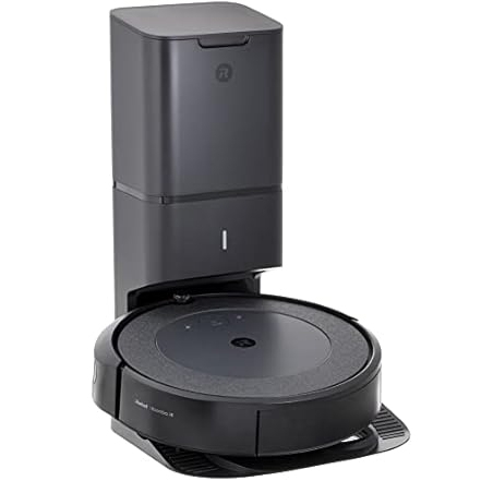 Black robotic vacuum cleaner with a tall docking and charging station.