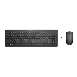 HP Wireless Keyboard & Mouse set includes a sleek black keyboard with a full layout and a matching wireless mouse, accompanied by a small USB receiver for connectivity.