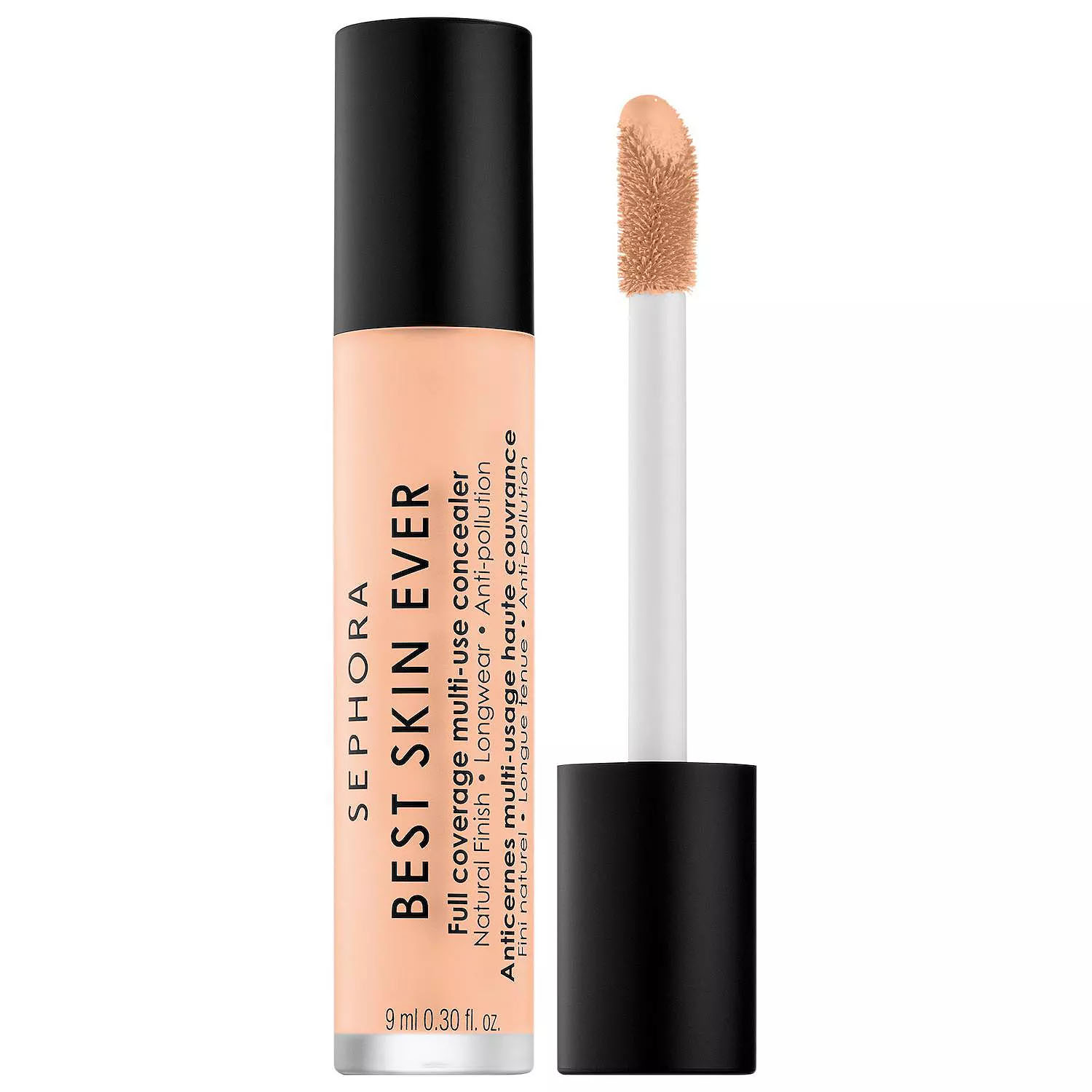 Sephora Best Skin Ever full coverage multi-use concealer with a natural finish and anti-pollution properties, featuring a doe-foot applicator.