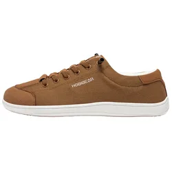 Brown canvas sneaker with white rubber sole, featuring the brand \“HOBIBEAR\“ on the side.