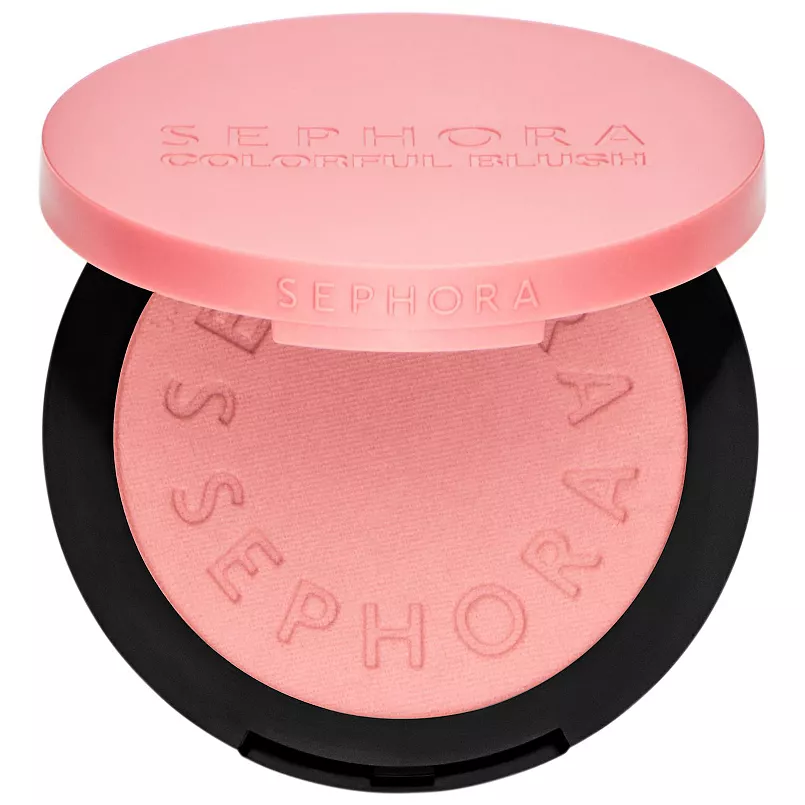 Sephora Colorful Blush, featuring a light pink shade, with the brand's name embossed on the blush powder and lid.