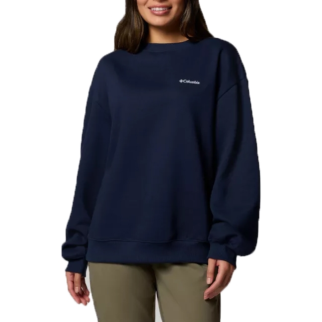 A navy blue Columbia sweatshirt with a small logo on the front, featuring long sleeves and a relaxed fit.
