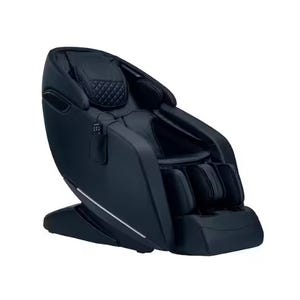 Black massage chair with an ergonomic design, featuring cushioned seating and a remote control pocket on the side.