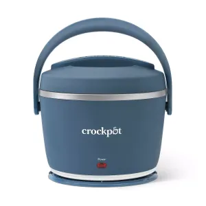 Blue Crock-Pot brand slow cooker with a handle and a power button on the front.