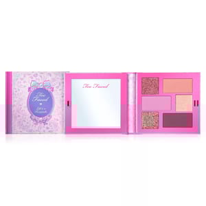 Too Faced \“Life's a Fairytale\“ eyeshadow palette featuring six shades in a pink case with an integrated mirror.