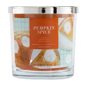 Pumpkin Spice scented candle with pumpkin, brown sugar, and gingered vanilla notes, 14 oz / 396 g.