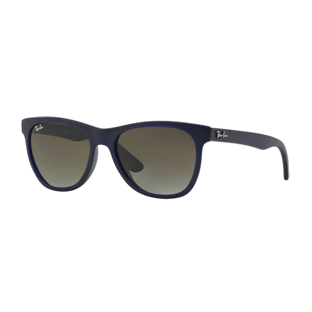 Blue Ray-Ban sunglasses with a classic wayfarer-style frame and dark gradient lenses, featuring the Ray-Ban logo on the temples.