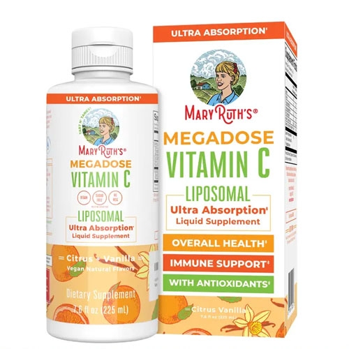 MaryRuth's Megadose Vitamin C Liposomal liquid supplement in Citrus Vanilla flavor supports overall health and immune function, featuring ultra absorption with antioxidants.