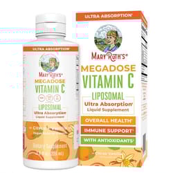 MaryRuth's Megadose Vitamin C Liposomal liquid supplement in Citrus Vanilla flavor supports overall health and immune function, featuring ultra absorption with antioxidants.