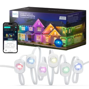 Eufy Permanent Outdoor Lights are a set of dual-LED, smart, color-changing lighting bulbs with a companion smartphone app, designed for exterior home decoration and illumination.