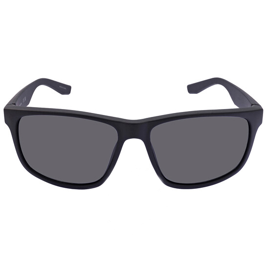 Calvin Klein Grey Sunglasses feature a matte black frame with rectangular gray lenses for a sleek, modern look.