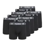 A set of eight black Hurley boxer briefs with gray elastic waistbands featuring the brand's logo.