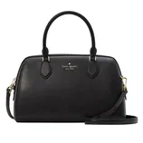 Black Kate Spade New York handbag with gold-tone hardware, featuring dual top handles and a detachable shoulder strap.