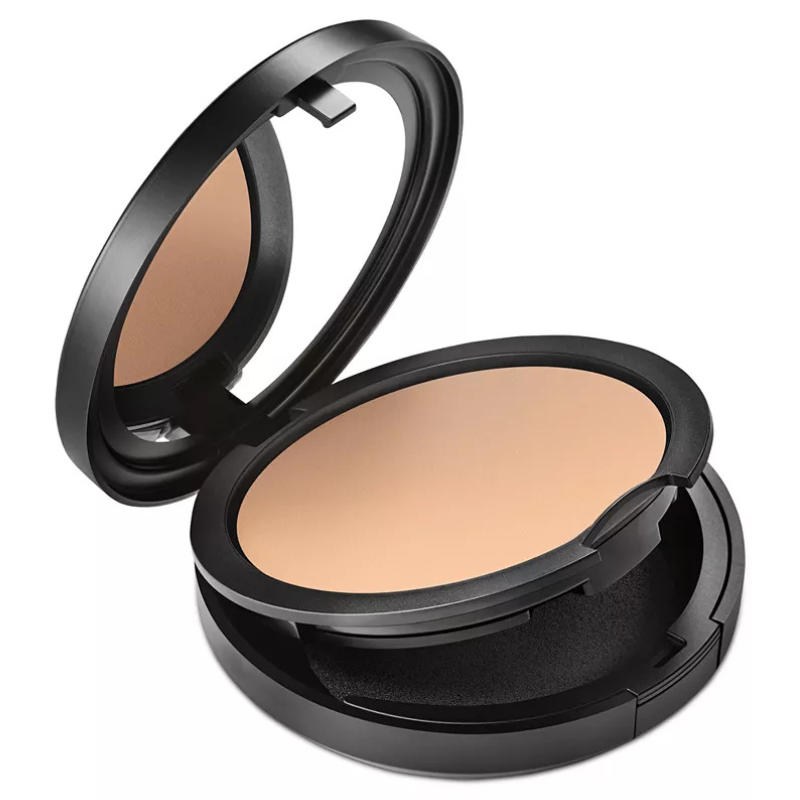 MAC Studio Fix Powder Plus Foundation is a compact powder foundation that combines matte texture with medium-to-full coverage, ideal for smoothing skin tone and reducing shine. It comes with a built-in mirror and sponge for easy application.
