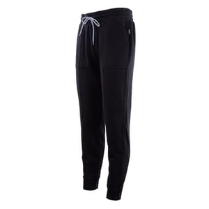 Black women's joggers with a white drawstring at the waist and two side pockets.
