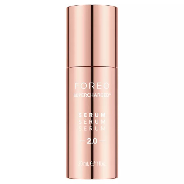 FOREO Supercharged Serum 2.0 comes in a rose gold bottle, 30 mL (1 fl oz) capacity.