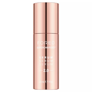 FOREO Supercharged Serum 2.0 comes in a rose gold bottle, 30 mL (1 fl oz) capacity.