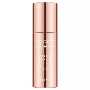 FOREO Supercharged Serum 2.0 comes in a rose gold bottle, 30 mL (1 fl oz) capacity.