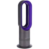 A Dyson Hot+Cool fan heater with a bladeless design, featuring a purple and grey color scheme.