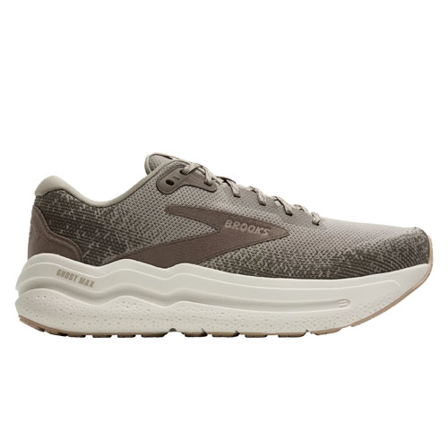 A gray Brooks running shoe with a thick, cushioned sole designed for comfort and support, featuring the brand's logo on the side.