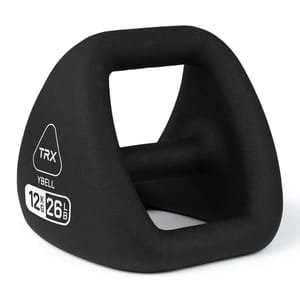A TRX YBell weight, 12 kg (26 lb), designed for versatile workouts with a compact, ergonomic shape for easy grip and handling.