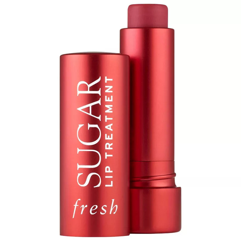 Red tube of Fresh Sugar Lip Treatment with a visible bullet of lip balm.