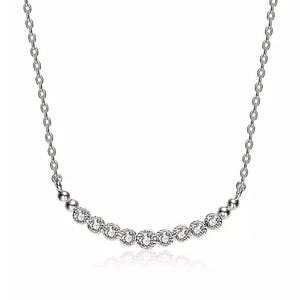 Sterling Silver Necklace features a row of bezel-set cubic zirconia stones on a delicate chain, offering a simple yet elegant look.