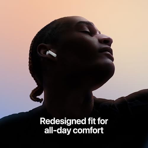 A person is wearing wireless earbuds designed for comfort, with a stem protruding downwards and a snug fit inside the ear.