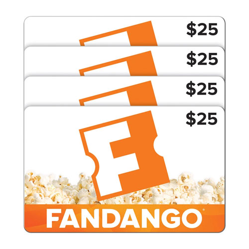 A pack of four $25 Fandango gift cards.