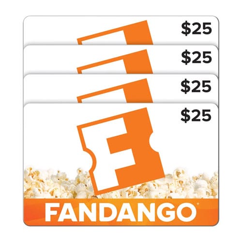 A pack of four $25 Fandango gift cards.