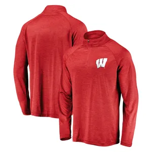A red long-sleeve quarter-zip pullover featuring a white \“W\“ logo on the chest, shown from both front and back views.