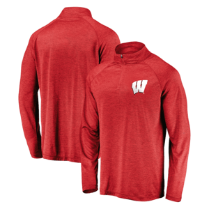 A red long-sleeve quarter-zip pullover featuring a white \“W\“ logo on the chest, shown from both front and back views.