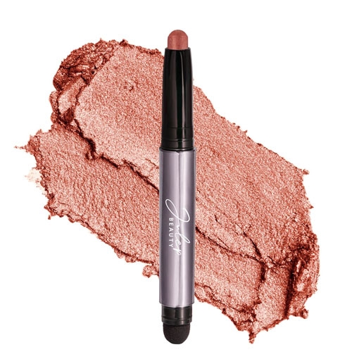 Julep x Laura Geller Eyeshadow Stick features a metallic rose-gold shade with a dual-ended design, including a creamy eyeshadow stick and a smudger.