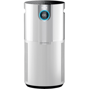 Shark air purifier with Clean Sense IQ technology, featuring a digital display indicating air quality levels.