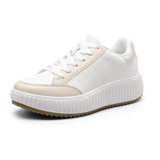 Women's Chunky Sneakers with a white and beige design, featuring thick, textured soles and lace-up closure for a trendy and comfortable look.