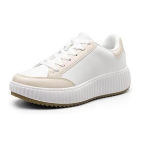 Women's Chunky Sneakers with a white and beige design, featuring thick, textured soles and lace-up closure for a trendy and comfortable look.