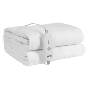 A white electric blanket with a control unit featuring adjustable heat settings from 1 to 5.