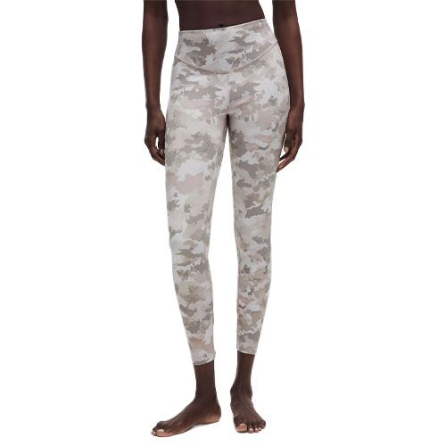 High-waisted leggings with a gray camo pattern.