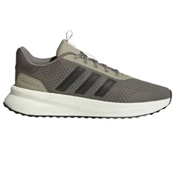 A gray athletic shoe with a mesh upper, black stripes on the side, and a white Cloudfoam sole, featuring a heel pull tab.