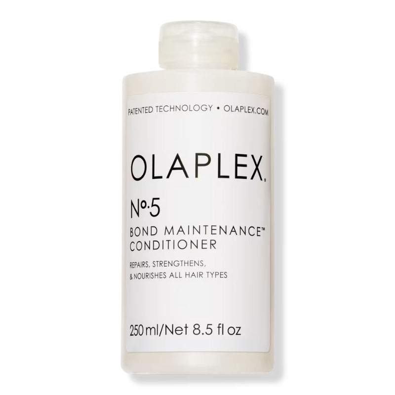 Olaplex No.5 Bond Maintenance Conditioner, 250 ml (8.5 fl oz), is designed to repair, strengthen, and nourish all hair types, using patented technology.