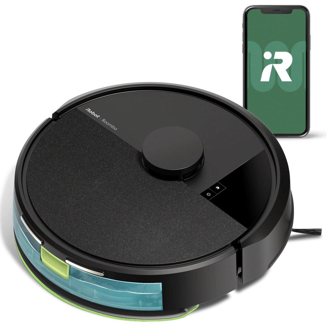 A robotic vacuum cleaner with a companion smartphone app for remote control and programming.