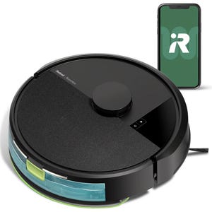 A robotic vacuum cleaner with a companion smartphone app for remote control and programming.