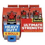 Scotch Heavy Duty Packaging Tape, Ultimate Strength, 6 Rolls, by 3M, with a guarantee to stay sealed.