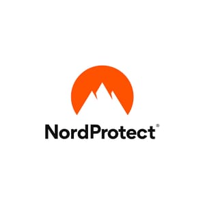 Logo with an orange mountain silhouette and the text \“NordProtect.\“