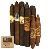 A variety pack of Oliva cigars, including different blends, shown with a Boveda 2-way humidity control pack.