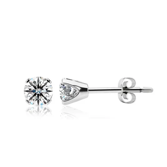 A pair of stud earrings featuring round, faceted gemstones set in a metal prong setting with butterfly backs.
