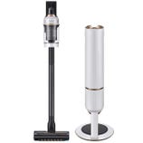 Samsung Stick Vacuum with Clean Station features a sleek cordless design and a separate, upright station for easy storage and automatic dirt disposal.