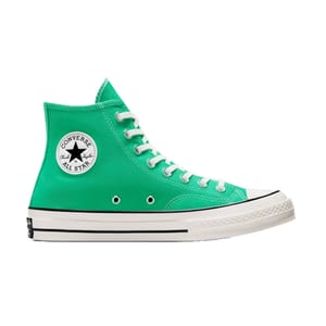 Bright green Converse Chuck 70 high-top sneakers with white laces and sole, featuring the classic Converse All Star patch on the ankle.